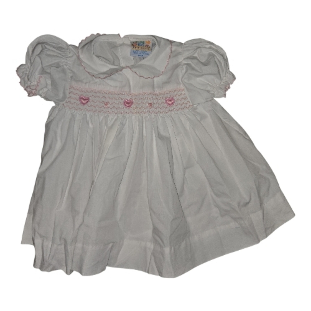 Vintage White Baby Dress with Pink Accents Size 24 Months